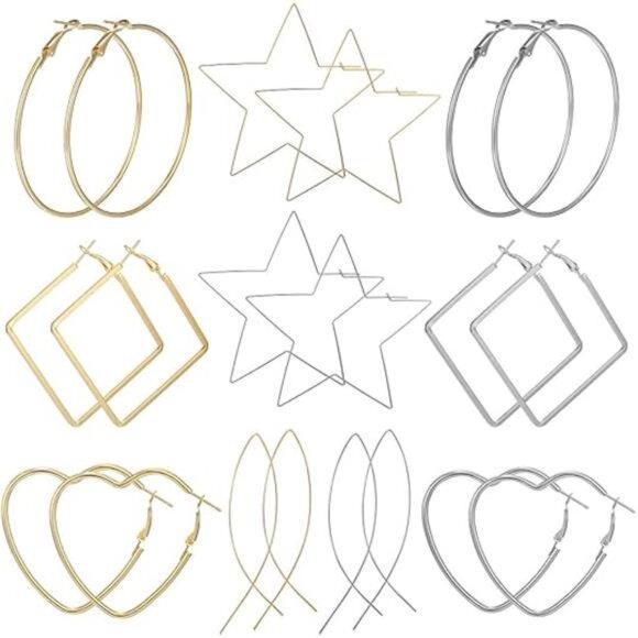 10 Pairs Big Hoop Earrings Set for Women Gold Plated Rose Gold Plated Silver - Picture 7 of 7